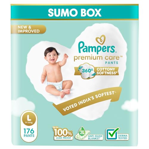 Image of Pampers Premium Care | Pant Style, Large Size, 176 Count | 360 Cotton Softness Diaper |Anti Rash Diaper with Aloe Vera and 100% Leak Proof Protection | (88 Count, Pack of 2)
