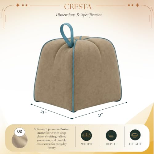 Image of FURNY Signature Cresta Suri Accent Pouf | Boston Fabric | 40D High-Density Foam | (Warm Sand Beige) | Footrest, Vanity Ottoman & Accent Seat for Home, Office & Hotel