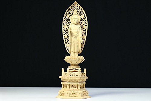 Amazon.co.jp: やまこう 仏像 6寸 阿弥陀如来立像 六角台座 総柘植