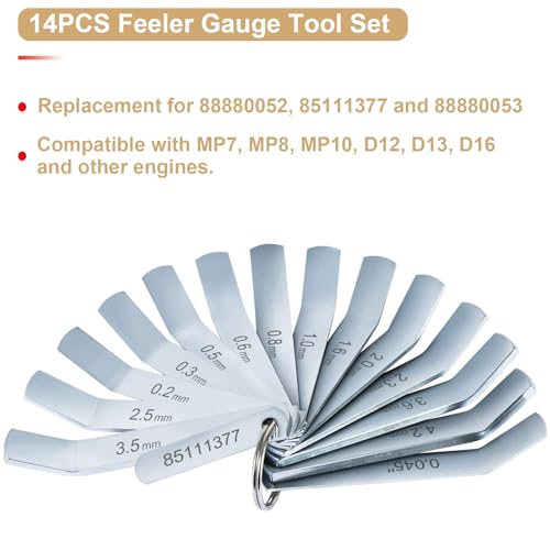 Image of Feeler Gauge Jake Brake Tool Set Compatible with Volve Mack MP7 MP8 MP10 D12 D13 D16 Engines Replacement 85111377 88880052 88880053 Intake and Exhaust Valve Adjustment Kit,14PCS