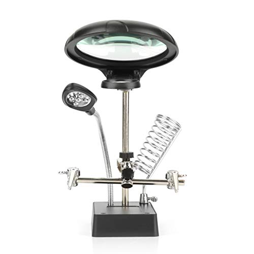 Station d'aide à souder avec loupe LED - Troisième main avec deux pinces et support de fer à souder - Pinces - Pour souder avec kit de réparation 2,5 x 7,5 x 10 x