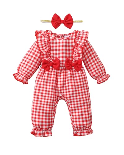 Image of SUNNY PIGGY Baby Girl Clothes Outfits Newborn Infant Girl Ruffle One Piece Romper Hat Headband Summer Fall Winter Jumpsuit