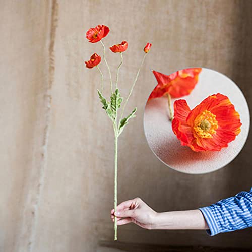 DUYONE Artificial Poppy Silk Flowers (6 Stems) for Home Decor Wedding Bouquet. Faux Poppy Flower Centerpiece. Artificial Plants Coral Flower Arrangement. Silk Flowers for Decoration(Deep orange) - Image 3