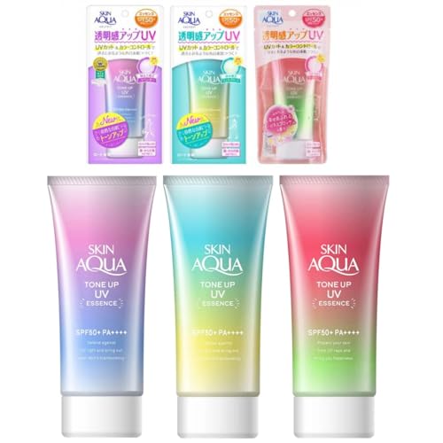 Image of Skin Aqua Sunscreen Tone Up Uv Essence Mint Green /Happiness Aura /Lavender Color - Japanese Tone-up Sun Essence 2.82oz(80g) (Mint Green)