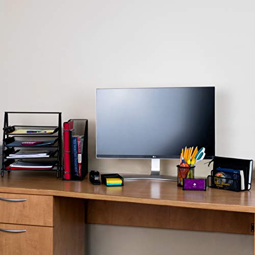 Homeries Office Desk Organizer Set (6 Pieces) - Includes 4-Tier Document Holder, Magazine Holder, Pen & Pencil Holder, Paper Clip Holder, Post-It Note Holder, Business Card Holder – Mesh Wire Design