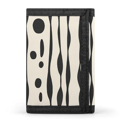 Black White Lines Dots Men's Casual Wallet Trifold Minimalist Wallet ID Card Holder Wallet with Coin Pocket