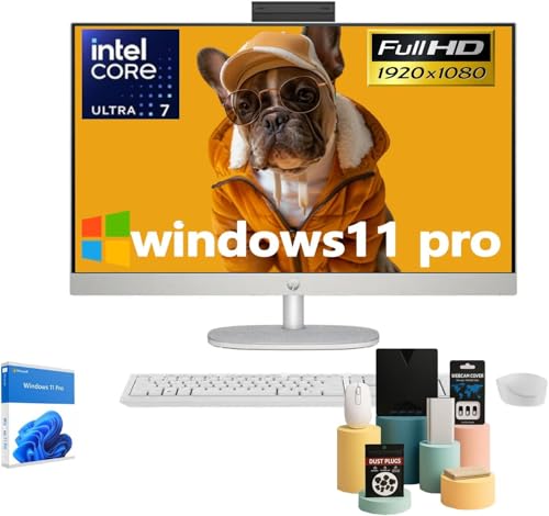 Image of HP 27 inch Touchscreen All in One Desktop Computer, FHD IPS Display(1920 x 1080), Intel 12-Core Ultra 7,Adjustable Height,Intel Graphics, Win 11 Pro, Jet Black, with Accessories,32 GB DDR5, 2TB SSD