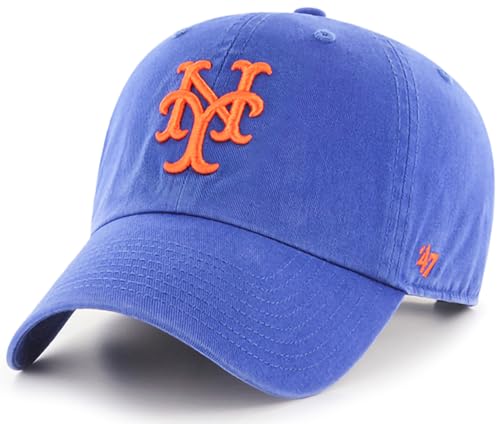 47 Brand MLB Cooperstown Primary Logo Clean Up Adjustable Baseball Cap Hat, Adult One Size Fits All - New York Mets Blue