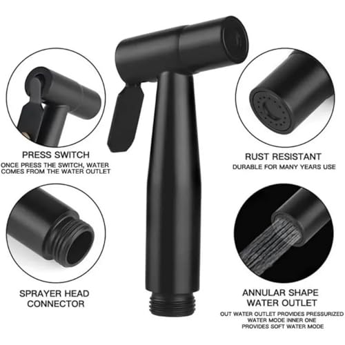 Rociador de agua cepillado negro para bidé e inodoro en acero inoxidable 5