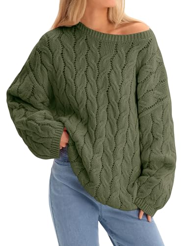 Cicy Bell Womens Oversized Cable Knit Sweaters Long Sleeve Crewneck Chunky Loose Fit Pullover Tops...