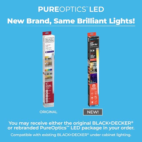 Image of PureOptics LED Professional Push Wire Under Cabinet Light Bar, Add-on, Plug-in or Hardwire Compatible, Adjustable White and RGB LED, for Kitchen, Utility Light, Closets, Garage, Pantry, (1) 18 inch Bar