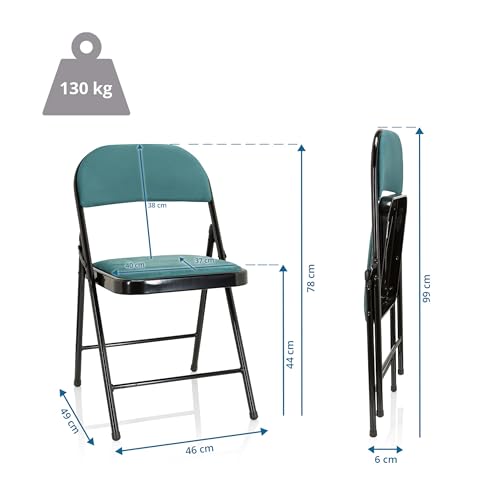 hjh OFFICE 803012 Silla Plegable tapizada TUDELA I Terciopelo Turquesa Silla de Visita Plegable, hasta 130 kg de Capacidad - imagen 3