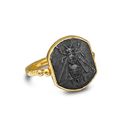 AtlantisFineJewels (FREE SIZING) Bee Coin Ring 925 k Sterling Silver Ancient Roman Art Handmade Turkish Jewelry By OMER