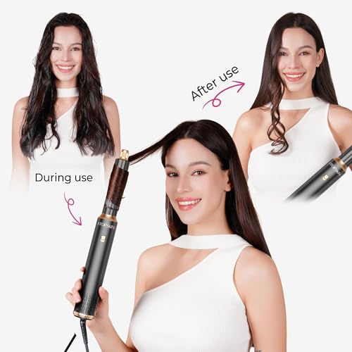 Image of 6 in 1 Hair Dryer Brush Hot Air Styler Detachable for Travel, Blow Dryer 3 Heat Settings to Straighten, Auto Curl, Volumize Home Salon Results Frizz-Free Shine All Hair Types (Pink-Black)