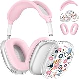 Picture of Silicone Case for AirPods Max Headphones,Clear Flower Soft TPU Ear Cups Cover,Ear Pad Case Covers,Headband Cover for AirPod Max,Transparent Protector for Apple AirPods Max (2024/USB-C) for Women,Pink