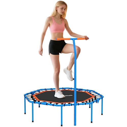 SPORTNOW Fitness Trampolin klappbar Ø128 cm Mini Trampoline mit 5-Stufig Höhenverstellbarem Haltegriff, leise Gummiseil, Trampolin für Erwachsene, Trampoline für Indoor Outdoor Jumping