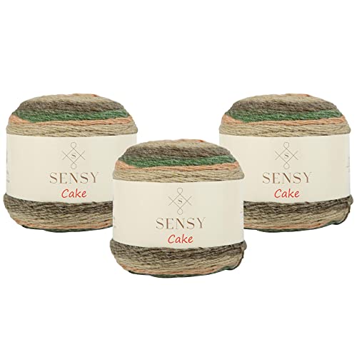 3 Skeins Of Sensy Cake Yarn, 5.3 Oz, 525 Yards, Multicolor Yarn For Crocheting And Knitting, Craft Yarn, Gauge 3 Light (564) #TOP30