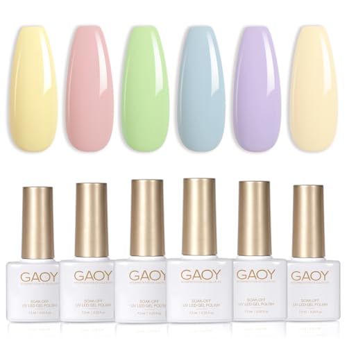 Image of GAOY Pastel Pink Blue Gel Nail Polish Set, 6 Colors Green Yellow Nude Spring Soak Off UV Light Cure Gel Polish Kit for Salon and Nail Art DIY at Home
