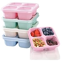 Yeqqzq 4 Pack Snack Boxes, Snack Containers with 4 Compartments, Bento Lunch Boxes for Kids Adults Leakproof Divided Food Storage for School Work Travel
