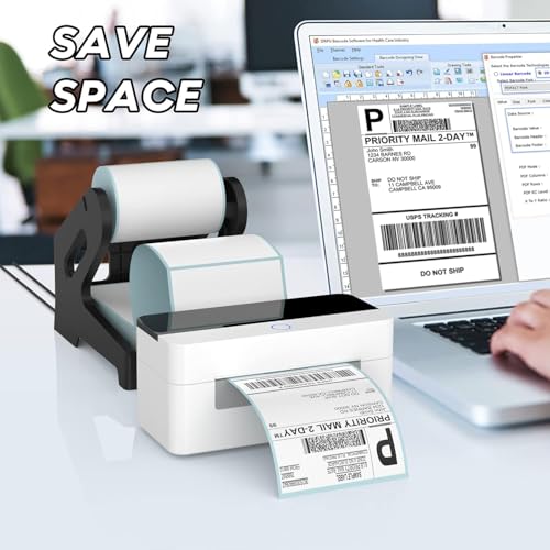 Image of BEEKAY Thermal Label Holder Stand for Roll & Fan-Fold Labels Universal Label Roll Holder for 4x6, 4x4, 3x5, 3x2, 2x1, Label Roll Heavy-Duty Plastic Stand