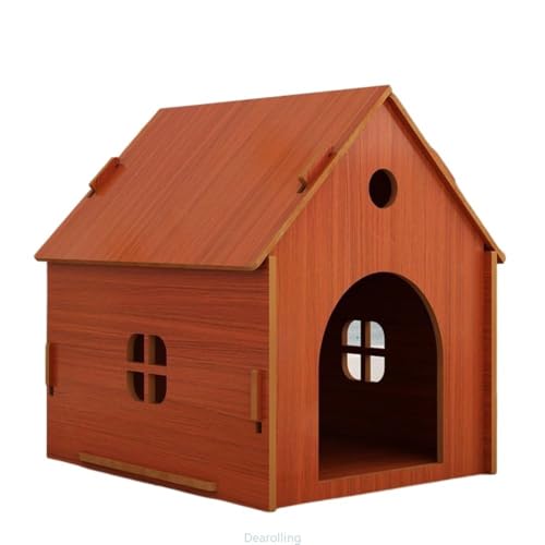 Dearolling 取り外し可能で洗える、四季対応のハウス型犬小屋・猫用ベッド。屋外用防水犬ケージ・猫ケージ。小型犬用厚手仕様の木製ファッションデザイン。 (M,柚木色)