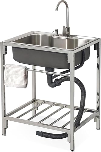 Fregadero comercial de cocina de acero inoxidable para uso general con tuberías de agua fría y caliente