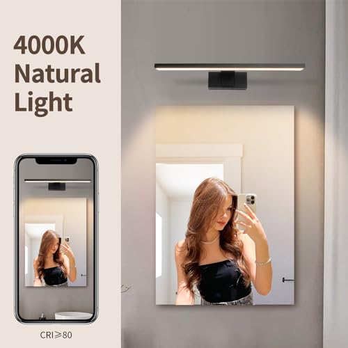 Aigostar LED Spiegelbeleuchtung 40cm – 8W 560LM Warmweiß 4000K, IP44 Badezimmer-Wandleuchte Schwarz, 230V (Licht für Spiegel/Make-up-Bereich) – Bild 6