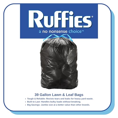 Image of Ruffies Lawn & Leaf Trash Bags - 39 Gallon, 20 Count, Drawstring - Black Bags