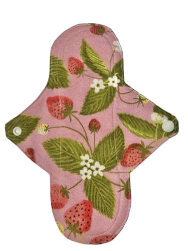 Wilde Maiden Co. 10in Reuseable Handmade Pad, Reusable Sanitary Napkin, sweet strawberry print
