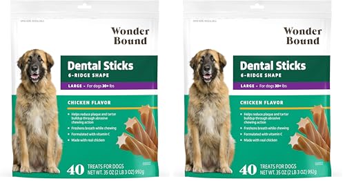 Image of Wonder Bound Chicken Dental Sticks for Large Dogs | 40 Count Pack of 2 | Plaque & Tartar Control | 6-Ridge Shape