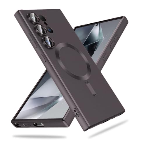 Image of DIZORO Samsung S24 Ultra Case, Compatible with Mag Safe Back Cover, Matte Luxury Metallic Luster Flexible TPU Wireless Charging Shockproof Case with Camera Protector Lens (Coffee)