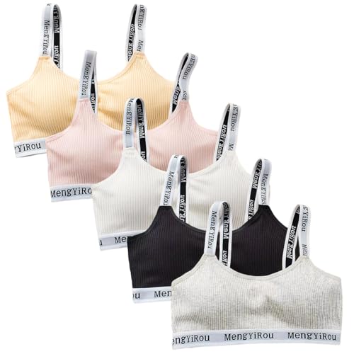 Masonanic ９-15歳 初めてのブラ スポーツブラ 女子 中学生 ハーフトップ ジュニアブラ クロス 肌着 下着 インナー 5枚セット