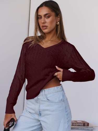 Image of ANRABESS Women's Cable Knit V Neck Fitted Sweaters