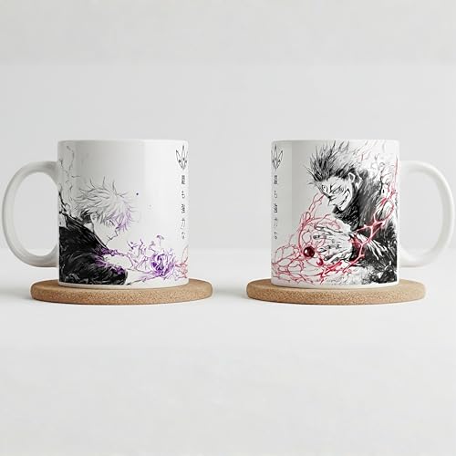 Image of Jujutsu Kaisen Ceramic Mug | Premium 11oz Anime Coffee Cup 350ML | Gojo vs Sukuna Artwork | Durable Heat-Resistant Gift Mug for Anime Lovers, Office, Home & Friends (Sukuna & Gojo)