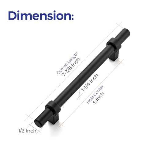 Image of Ravinte 5 Pack 7.38 Inch Cabinet Pulls Matte Black Kitchen Cabinet Hardware Cupboard Handles with Square Base 7.38 inch Length,5 inch Hole Center