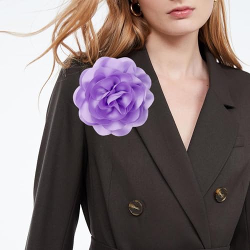 Image of Dainty Fabric Rose & Camellia Flower Oversized Brooch Pins & Hair Clip - Large Lapel Pin, 4.3in /7.5in