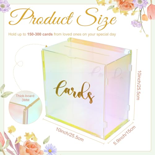 Image of OurWarm Iridescent Acrylic Wedding Card Box with String Light, DIY Gift Card Box for Wedding Reception, Wedding Envelope Money Card Boxes Holder for Party Graduation Baby Shower Birthday Decorations