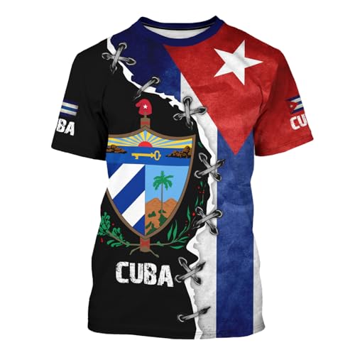 BJU Cuba Flag T-Shirt Graphic Tee Printed Crewneck Short Sleeve Fashion Casual Tops for Men and Women