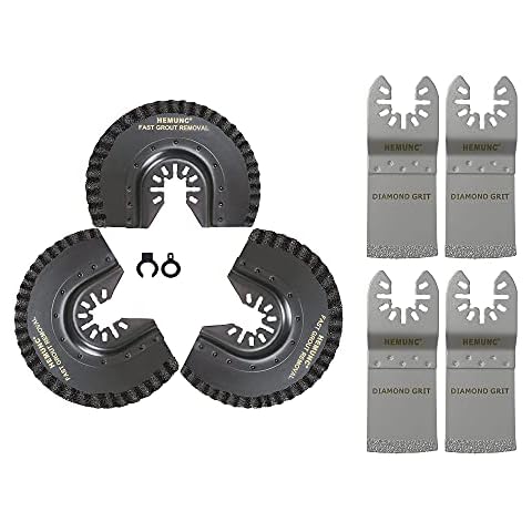 HEMUNC 3 Oscillating Tool Blade for Grout Removal Carbide Grit 1/8, 4 Grout Removal Blades for Oscillating Tool Diamond Grits Cover