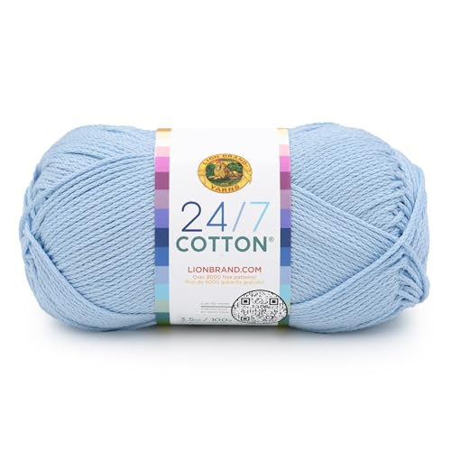 Image of Lion Brand Yarn, 24 /7 Cotton Yarn, Chambray, Light Blue, 1 Pack | Light Worsted 100% Mercerized Cotton Yarn for Crochet, Knitting, Craft, 185 Yards of Natural Fiber for Tees, Bags, Dishcloths
