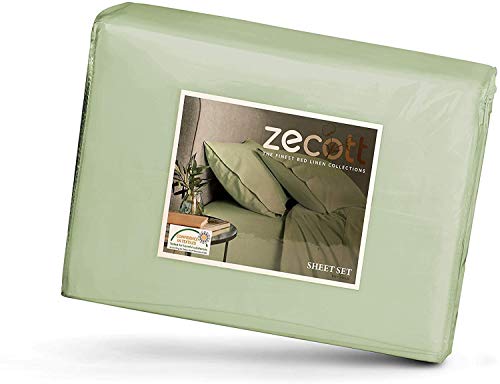 600 Thread Count Queen Celdon Green 100% Cotton Sheets & Pillowcase Set,4 Pc Extra Long Staple Combed Cotton Bedding,Fits Mattress 15'' Deep Pockets,Premium Soft Silky Sateen Weave,Oeko Tex Certified #TOP6