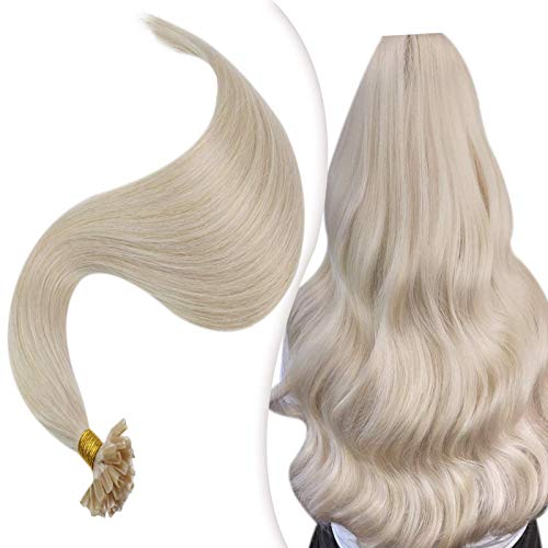 JoYoung Platinum Blonde U Tip Hair Extensions Hot Fusion Pre Bonded Human Hair #60 14inch Remy U Tip Fusion Hair Extensions 50 Strands 50g Per Pack