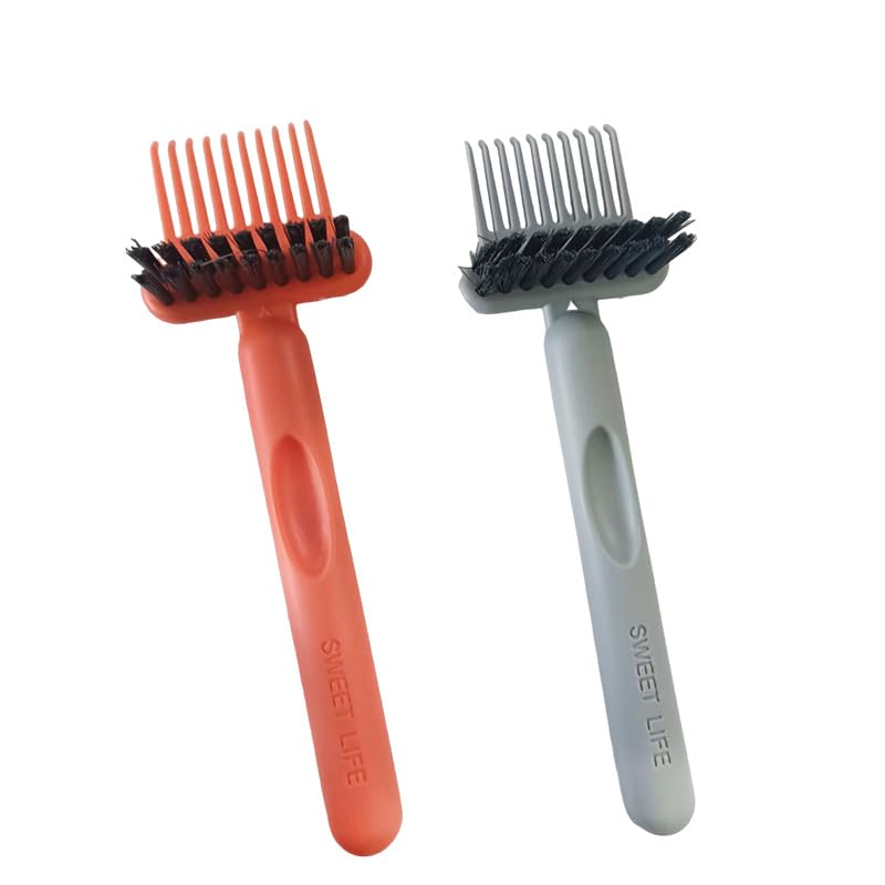 2Pcs 2-in-1 Hair Brush Cleaner Tool, Dual-Sided Comb Cleaner & Hair Remover Rake for Effective Cleaning at Home, Salon, Travel (Orange & Gray)