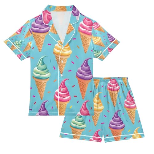 senya Rainbow Ice Cream A Satin Summer Pajama Sets Silk Short Sleeve Button Down Sleepwear