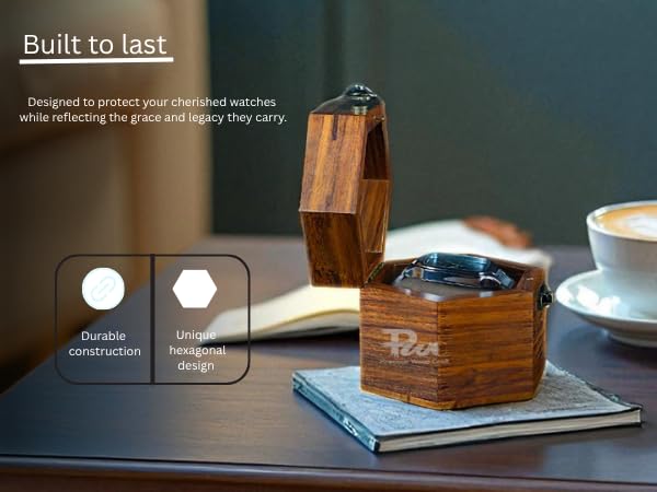 Image of Wooden Watch Box /Case, Handmade Hexagonal Shape, Gift For Men /Women, Watch Collection Box Case, Watch Storage Box, Watch Box Organizer Display, (Pack Of 1, Golden Brown)