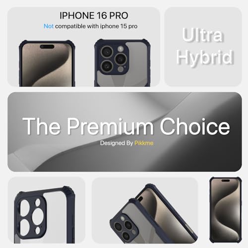 Image of Pikkme Crystal Clear Transparent Back | Ultra Hyrbid | Full Camera Protection | Raised Edge | Bumper Back Case for iPhone 16 Pro (Blue)