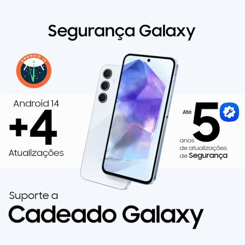 Samsung Galaxy A55 5G, Câmera Tripla Traseira de até 50MP, Selfie de 32MP, Nightography, Apagador de objetos, Design em metal e vidro, IP67, Super AMOLED 6.6″ 120Hz Vision Booster, 256GB – Azul Escuro