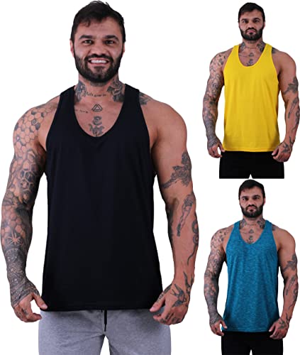 Kit 3 Regata Cavada Masculina MXD Conceito Academia Musculação Treino Gym Sem Estampas Lisas (G, Opç