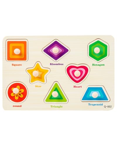 FUGLUS 1 Set Geometrisches Puzzle,Montessori Mehrere Form Holz Puzzle,Holzpuzzle Steckpuzzle Board Für Baby Kleinkinder Kinder Lernspielzeug