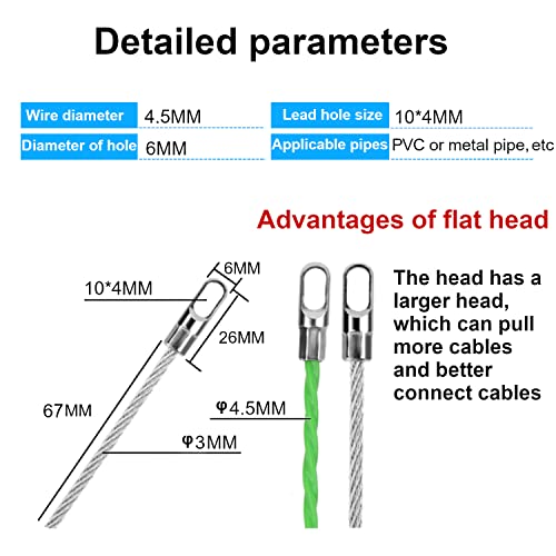 Autcreation Fish Tape Wire Puller Through Wall Wire Threader Electrical Cable Puller Od 4.5Mm Plus Fish Cable Fastener With Steel Rope (98Ft(30M)) #TOP4